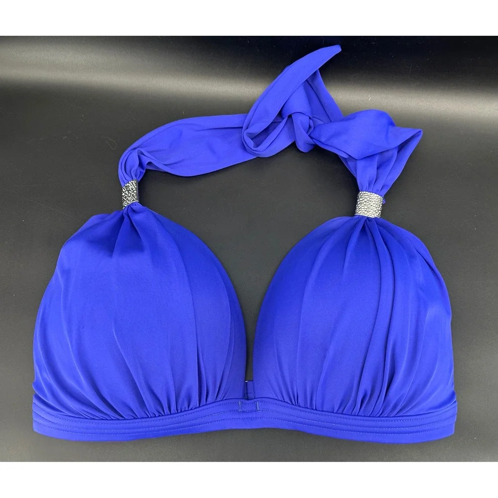 VENUS Royal Blue Halter Bikini Top 34G/36DDD Textured Silver Hardware